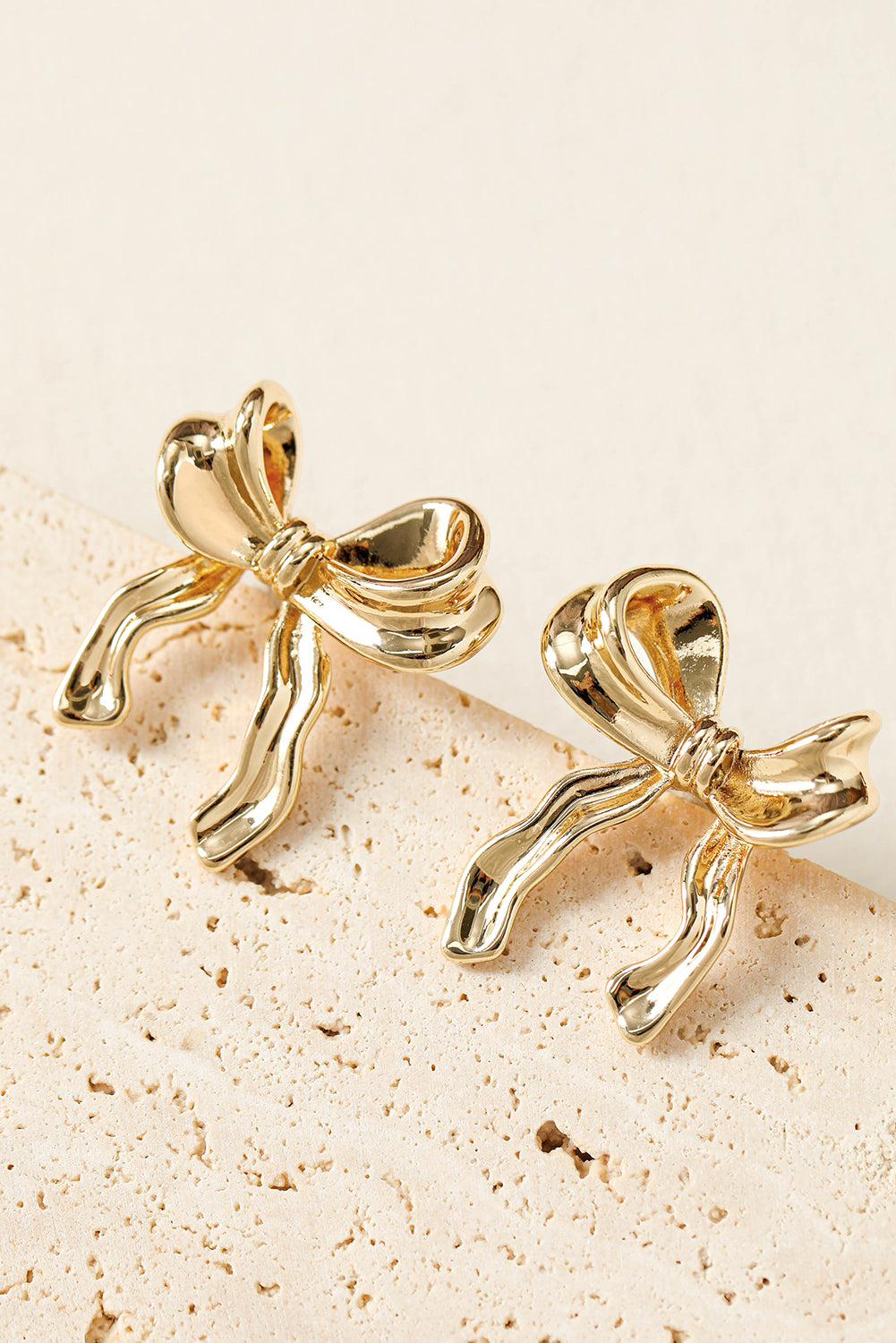 Gold Elegant Ribbon Bow Shape Stud Earrings