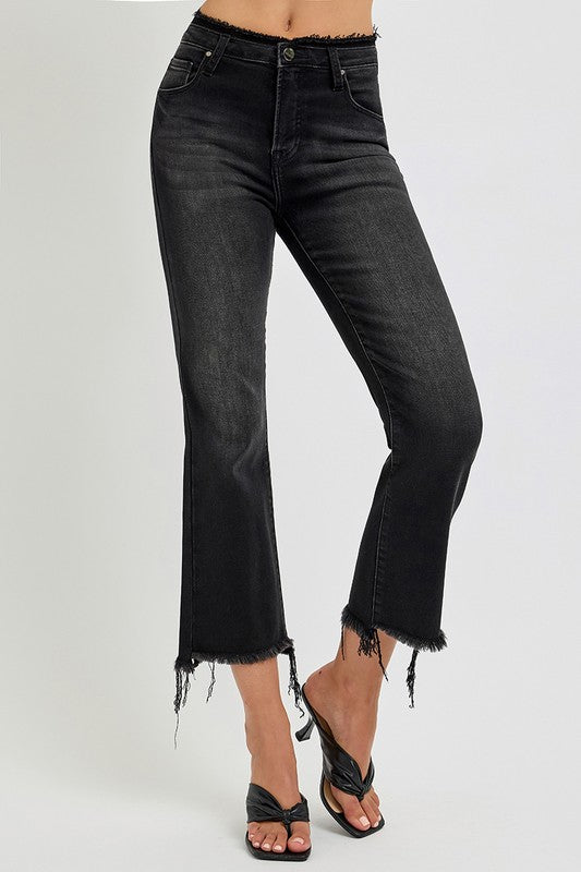 RISEN Full Size Raw Hem Cropped Flare Jeans Plus Size