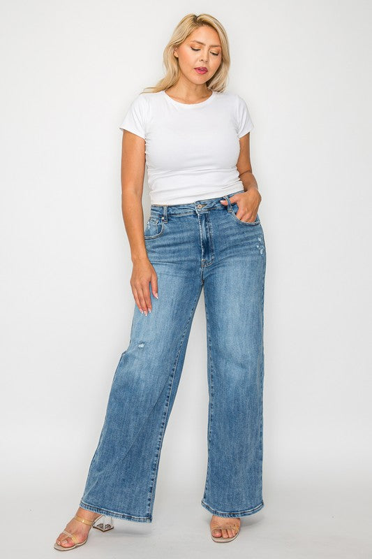 bytos Full Size High Rise Wide Leg Jeans with Pockets