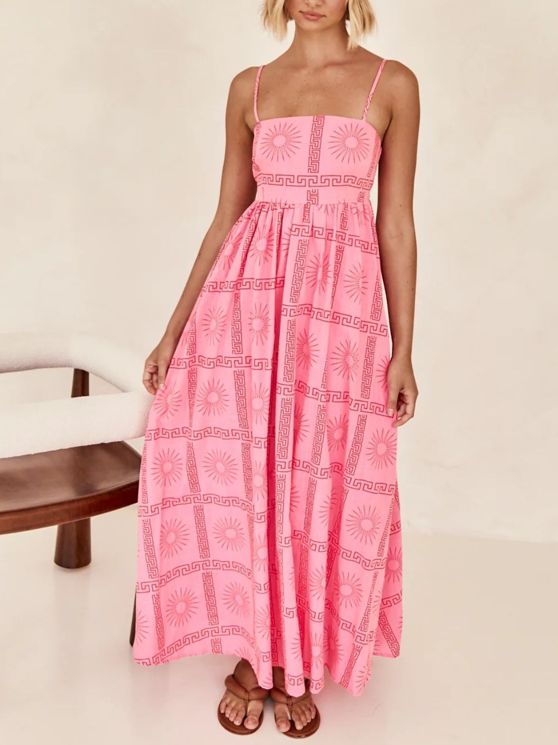 Cutout Printed Square Neck Maxi Cami Dress