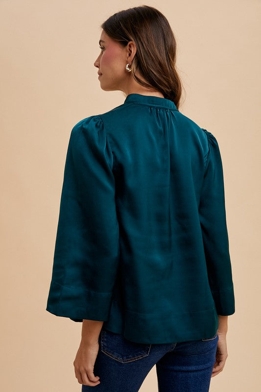 Annie Wear Satin Notched Three-Quarter Sleeve Blouse