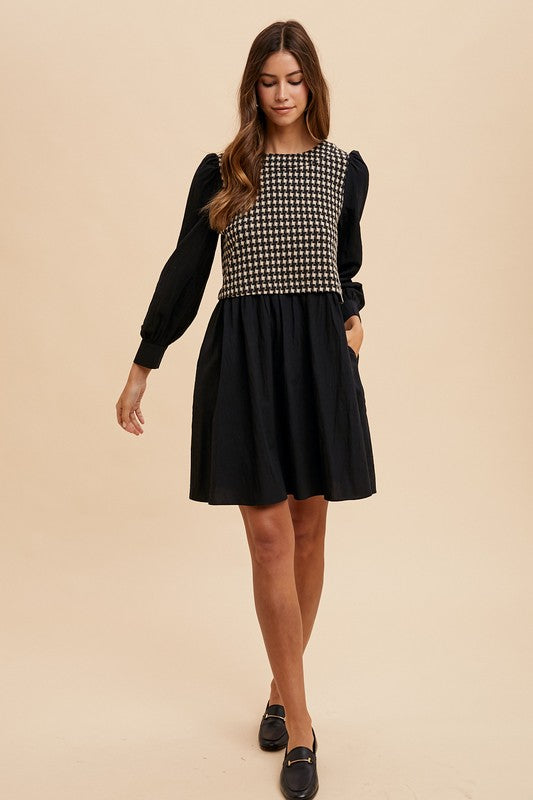 Annie Wear Tie Back Plaid Round Neck Mini Dress