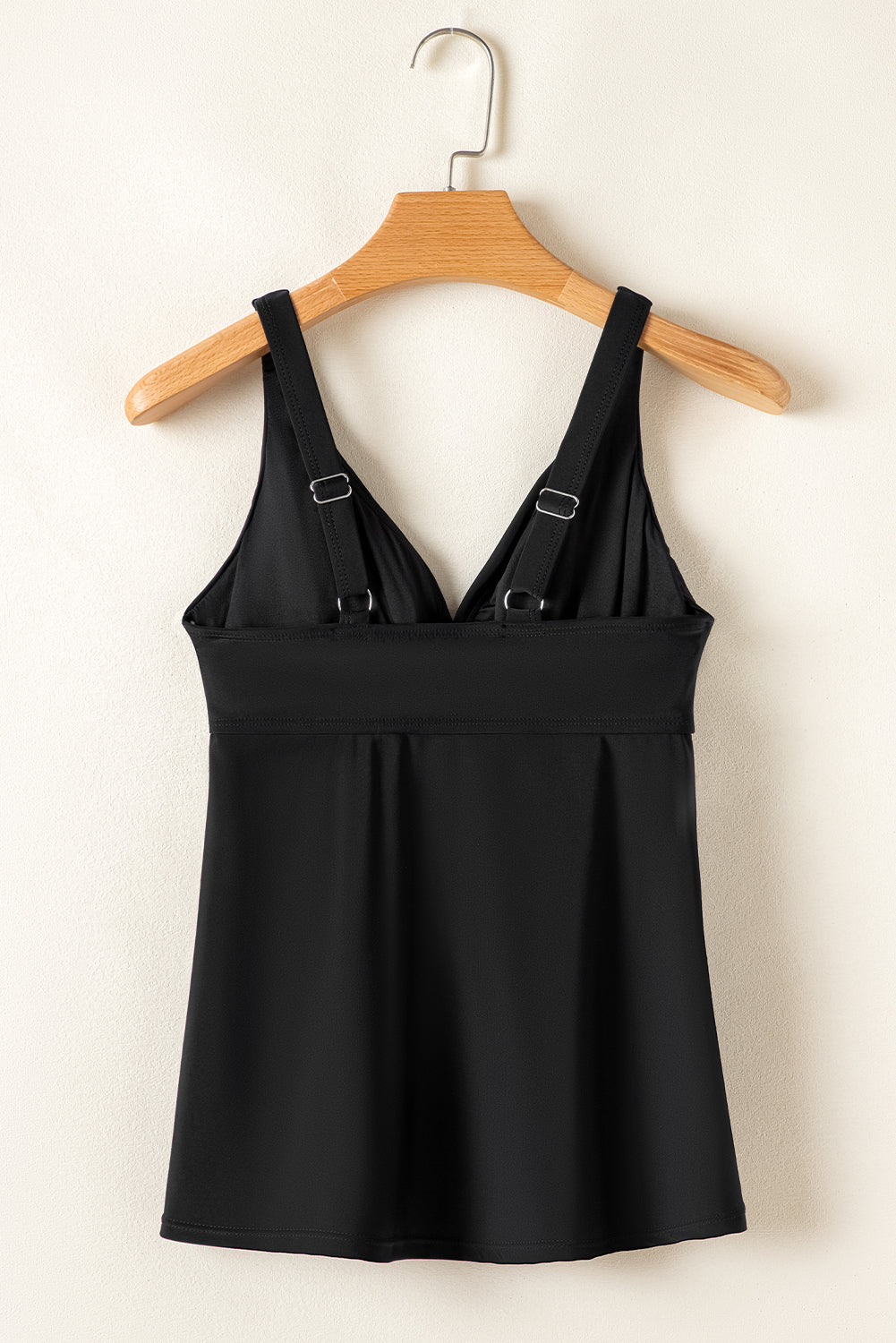 Black Crossed V Neck Adjustable Strap Babydoll Tankini Top