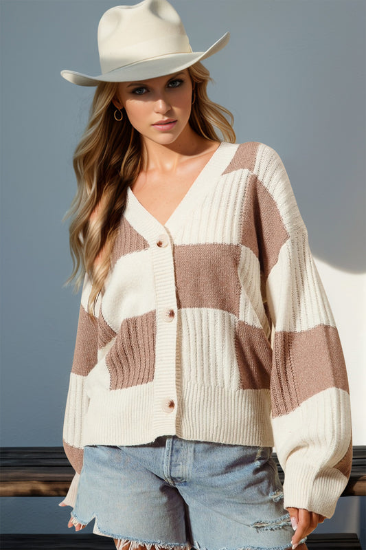 Double Take Full Size Checkered Dropped Shoulder Cardigan