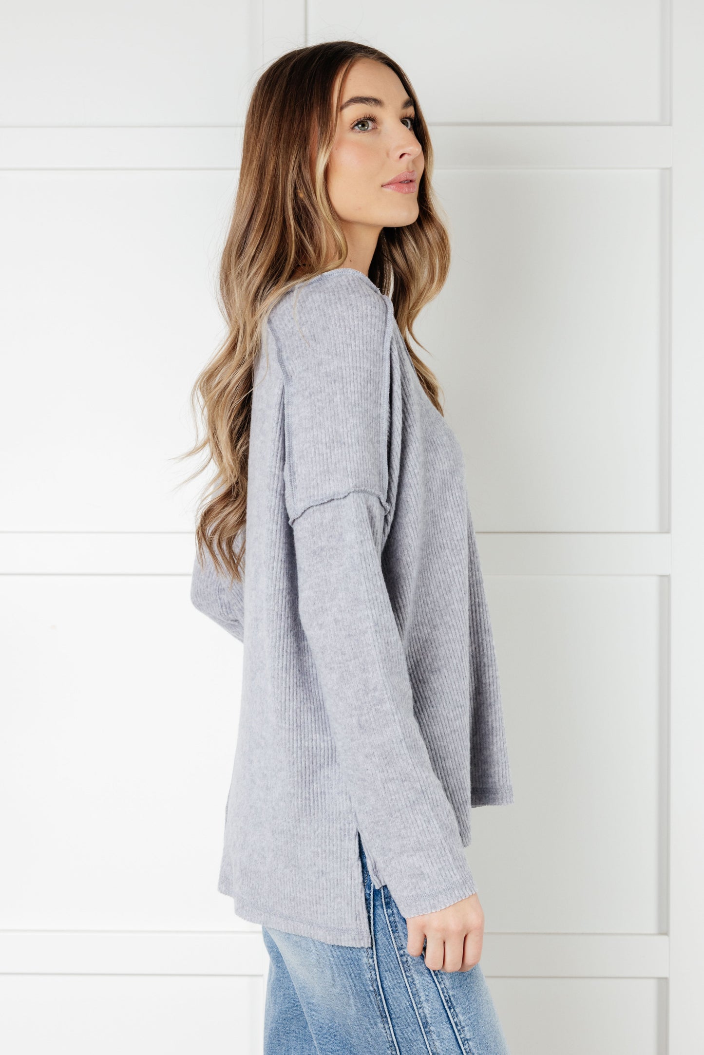 Basically Freezing Brushed Hacci Top in Heather Grey