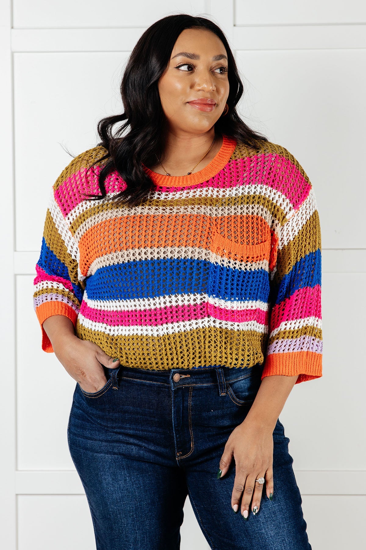 Deep Thoughts Striped Loose Knit Top