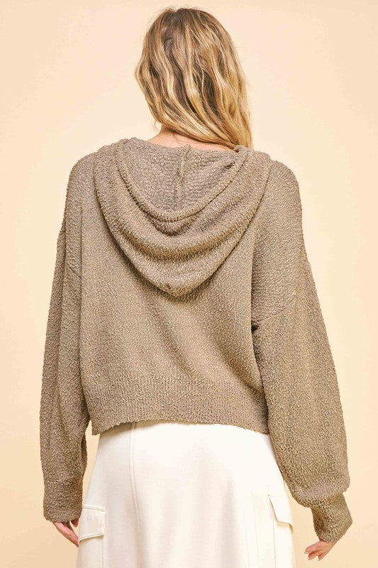 Davi & Dani Drop Shoulder Long Sleeve Hooded Sweater-Camel