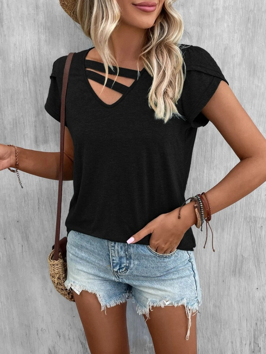 Asymmetrical Petal Sleeve T-Shirt