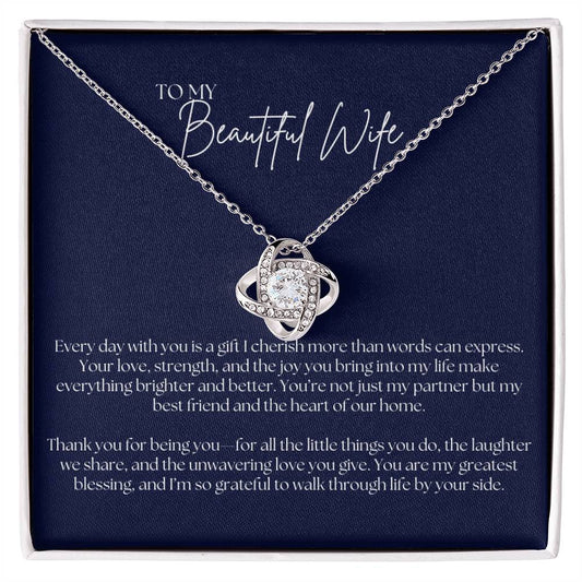 To My Beautiful Wife - Love Knot Necklace