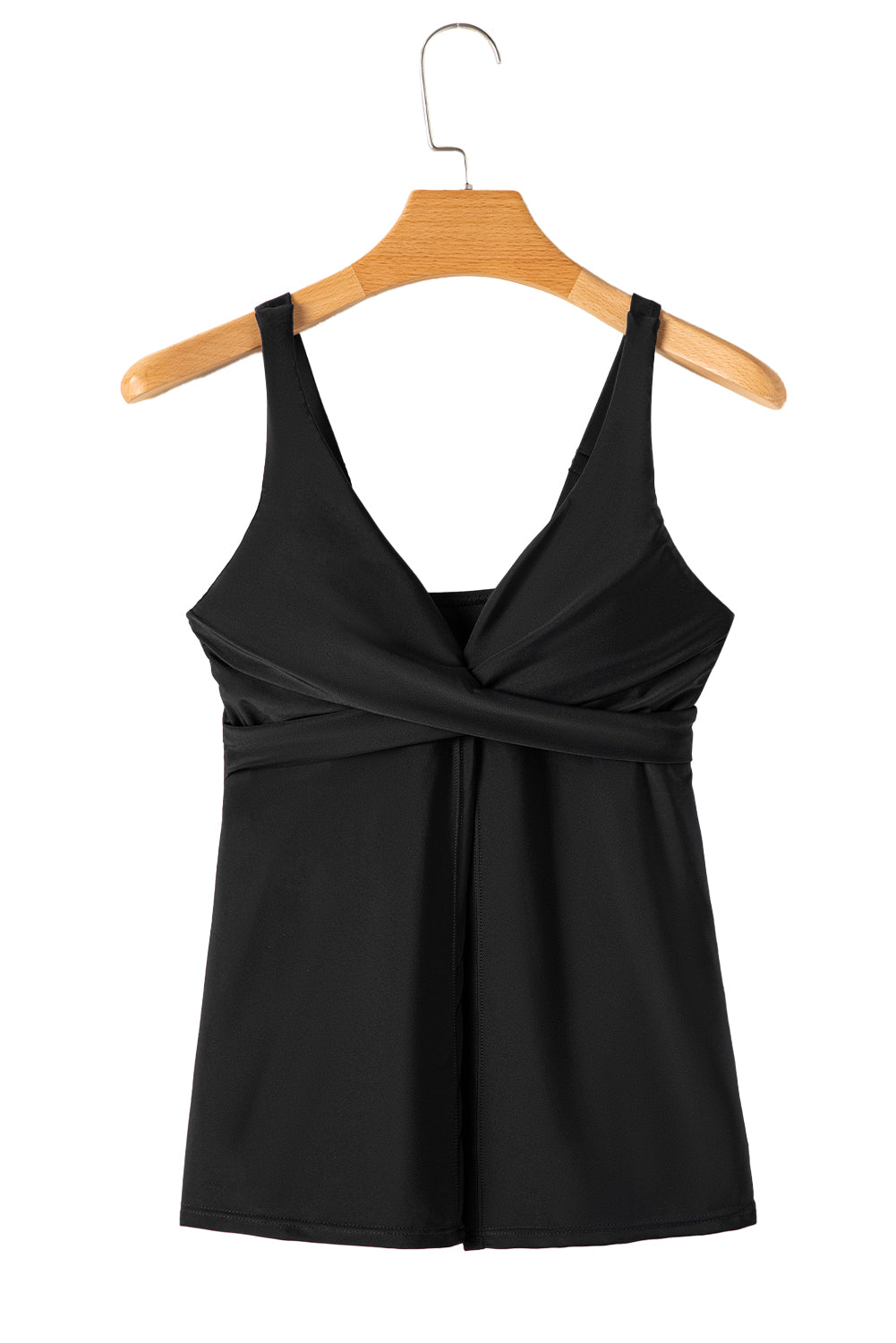 Black Crossed V Neck Adjustable Strap Babydoll Tankini Top